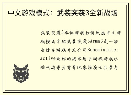 中文游戏模式：武装突袭3全新战场
